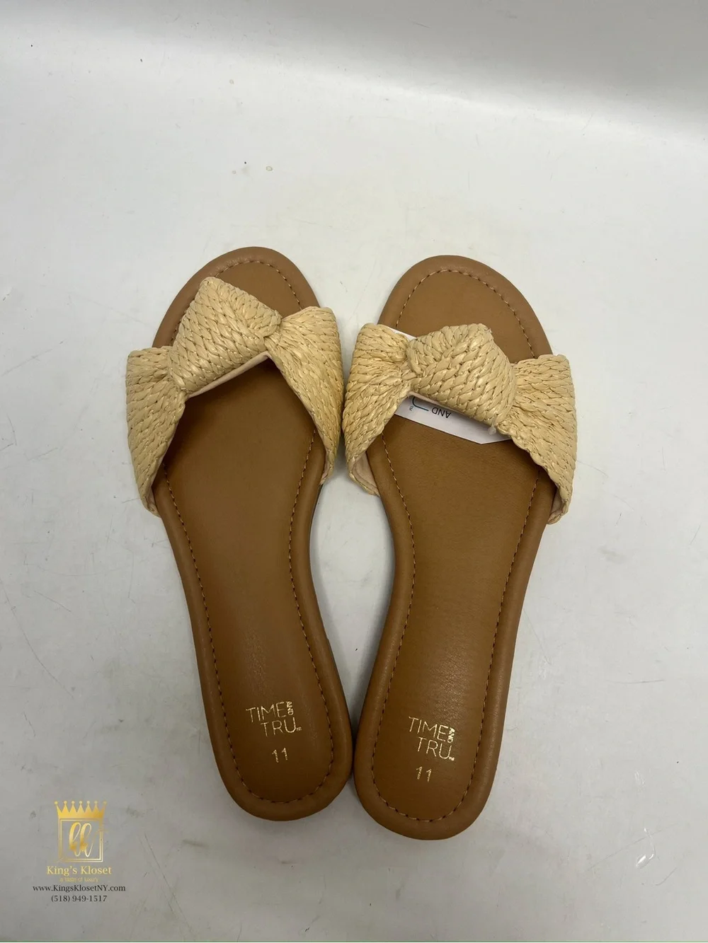 Time and Tru Tan Slide Sandals with Braided Knot Strap